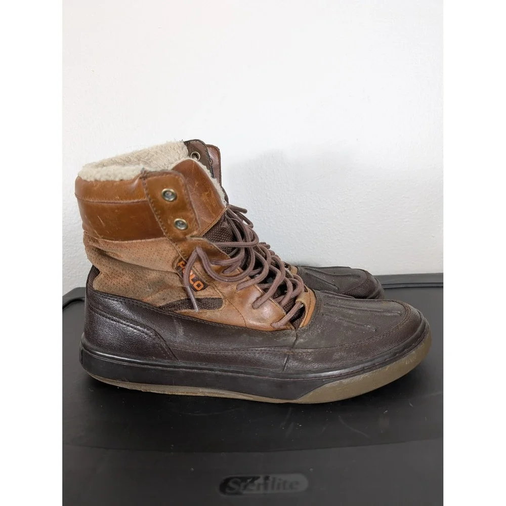 Polo Ralph Lauren Mens 10D Brown Leather Suede Duck Boots Shearling Lined
